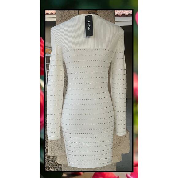 Bebe Women's Anastasia Crystal Sweater Dress White/Silver Size Small NWT - Picture 3 of 8